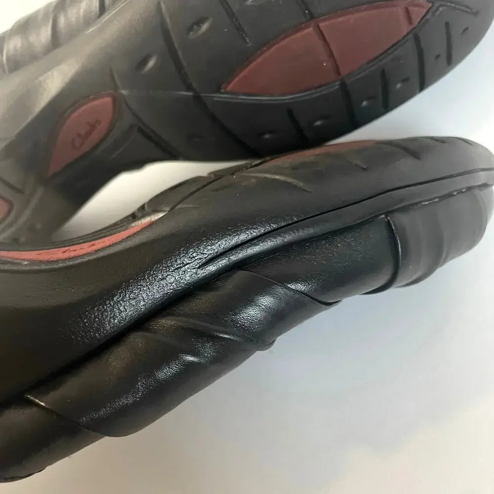 Clarks Leather Black Leisa Deina Wedge Heel Clog Size 9W Slip Ons - Picture 5 of 9